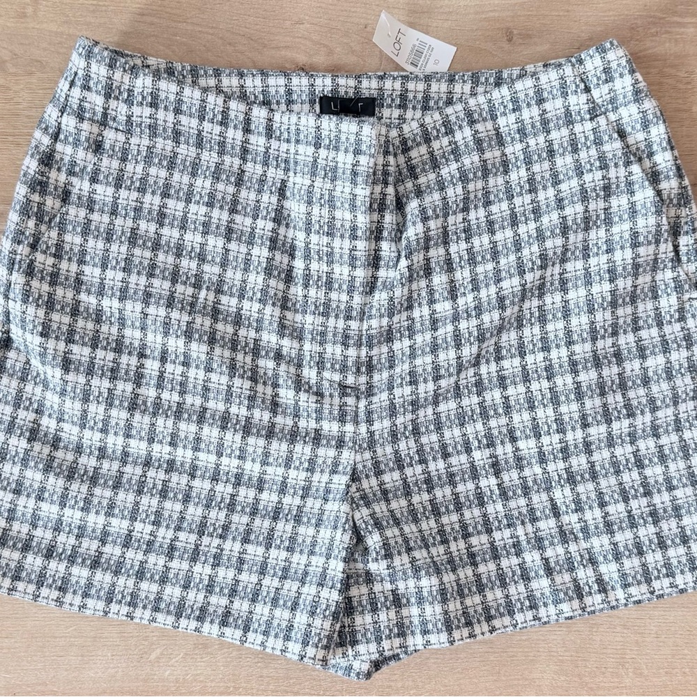 LOFT  Structured High Waist Shorts in Blue & White Tweed